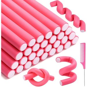 Schuimkrultang - Voor kort, halflang en lang haar - Geen warmte nodig Krultang - Roze - 30 stuks - Luie slaapkrultang - Gemakkelijk te hanteren