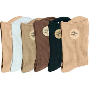 green-goose® Bamboe Sokken Dames - 6 Paar - Maat 35-38 - Zwart, Wit, Beige, Bruin - Luxe Zachte Sokken van duurzaam Bamboe