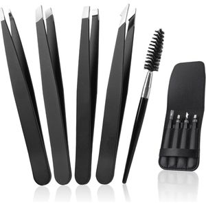 Set van 5 Professionele Pincetten voor Precisie Ontharing - Draagbaar Roestvrij Staal met Antislip Coating