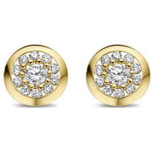 New bling 9NBG-0267 Gouden Oorknopjes - Dames - Zirkonia Steentjes - In Rond Kastje Gezet - 5,6 mm Doorsnee - 14 karaat - Goud