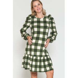 Midi jurk met ruitjesprint groen, Maat: XL