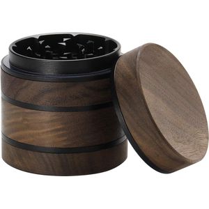 Premium grote houten kruidenmolen pollen verzamelaar met magnetisch deksel en pollenvanger 4 stuks 6,5 cm (zwart)