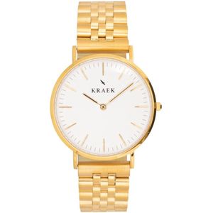 KRAEK Viola Goud Wit 36 mm Dames Horloge | Stalen horlogebandje | Schakelbandje | Minimaal Design | Svelte collectie
