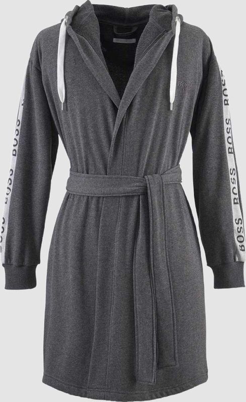 Hugo Boss - Sense - Badjas - Charcoal - Katoenmix met Capuchon en Trekkoord