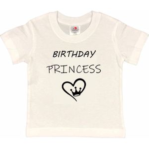 T-shirt Kinderen ""Birthday Princess"" | korte mouw | Wit/zwart | maat 86/92 Verjaardag Meisjes Prinses