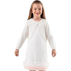 Minora Baby /Kind Bolero- Meisjes Bolero met Lange Mouw- Knoopdetail bij de Kraag-Feestjurk-Wit- 5/6 Jaar-Sinterklaas cadeautjes