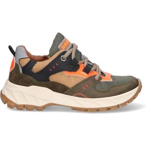 Braqeez 423921-569 Jongens Lage Sneakers - Legergroen/Beige/Oranje - Nubuck - Veters