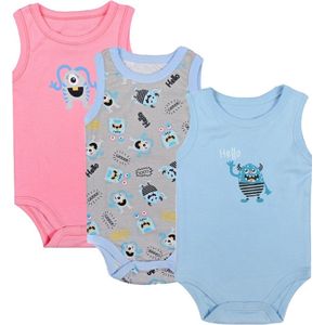 Junior - Romper - Egyptisch katoen - 3-pack - Monster - Blauw,roze,grijs - Mouwloos - 3-6 maanden - 7213-25