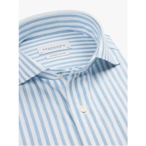 Profuomo - Slim Fit - Heren Overhemd - Blauw Gestreept - Jersey