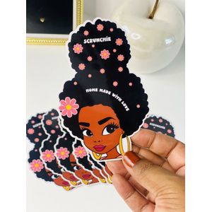 Scrunchie Houder Set van 10 – Afro Girl Design – Gelamineerd – Handgemaakt – Perfect voor Presentatie of Verkoop