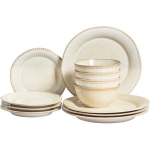 Beliani - Chervil - Serviesset - Lichtbeige - 12 delig - Steengoed