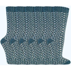 Wollen Sokken | Dames sokken | Folklore | Kleur: Blauw | Maat: 35-38 / 39-42 | 6 paar