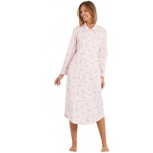 Lang gebloemd katoenen interlock nachthemd met knoopsluiting