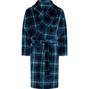 BLACK FRIDAY Pastunette Badjas - Nature - Geruit - Blauw / Groen - Fleece - Maat XL