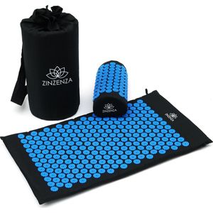 Zinzenza - Spijkermat (acupressuur mat of shakti mat) met kussen - blauw met zwart