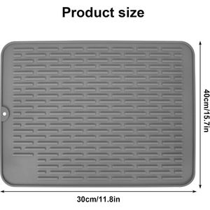 Siliconen servies, droogmat, 40 cm x 30 cm, hittebestendig en antislip, druppelmat van siliconen, serviesmat, droogpad voor keuken voor het drogen van bestek (grijs)