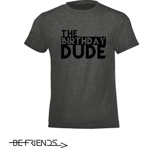 Be Friends T-Shirt - Birthday dude - Kinderen - Grijs - Maat 2 jaar