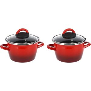 Set van 2x stuks rvs rode kookpan/pannen Cuenca met glazen deksel 16 cm 3 liter