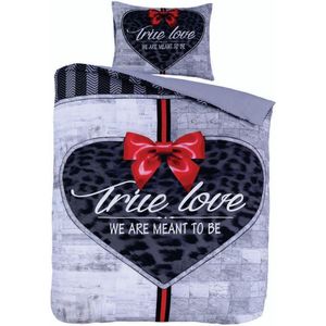 Husch Dekbedovertrek True Love - 140x200/220 - Hart Met Strik - Grijs/Antraciet