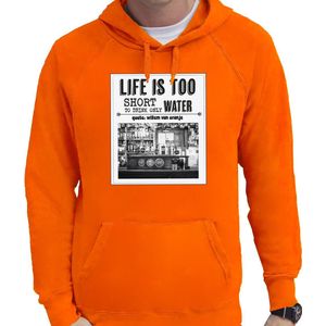 Bellatio Decorations Koningsdag hoodie voor heren - vintage poster - oranje - oranje feestkleding XXL