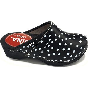 Dames klompen zwart met stippen van Dina - zweedse klompen - maat 35