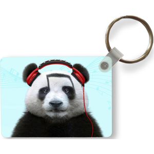 Sleutelhanger - Panda - Koptelefoon - Dier - Muzieknoten - Rood - Uitdeelcadeautjes - Plastic