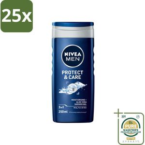 25 x NIVEA Men Douchegel Protect & Care 250 ml - Grootverpakking - Douchegel Mannen - Lichaam En Haar Verzorging - Aloë Vera Douchegel - PH-huidneutraal - Hydraatende Douchegel