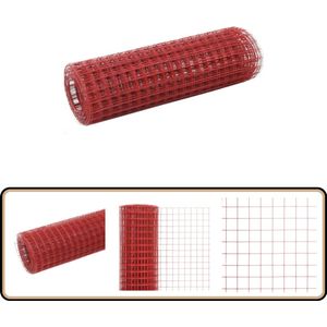 vidaXL Rood Kippengaas 10x0,5m met PVC Coating Draadgaas - Kippengaas - Vogelvoliere - Schuttingmateriaal - Tuingaras