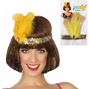 Charleston Flapper Hoofdband - met veer en glitters - goud
