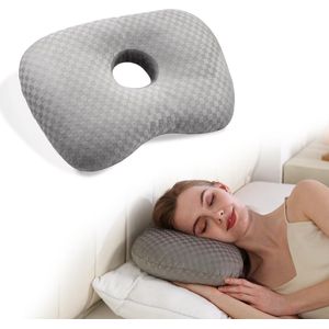 Hoofdkussen - slaapkussen - Oorpiercing kussen - Ergonomisch contour - met gat voor CNH en oorpijn, ontsteking, doorligwonden voor zijslapers, katoenen en polyester zijslaperkussen, wasbaar en verstelbaar oorbeschermingskussen, Grijs