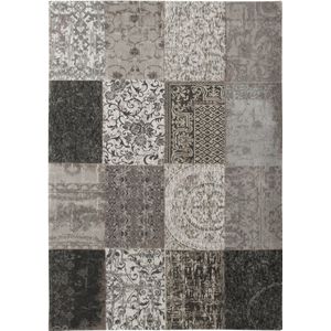 8101 Vintage Patchwork Black & White Vloerkleed - 140x200  - Rechthoek - Laagpolig,Patchwork Tapijt - Landelijk - Meerkleurig