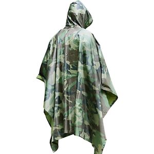 Pakket van 2x stuks camouflage leger print regenponcho's met capuchon voor volwassenen - Herbruikbaar outdoor regenkleding