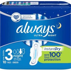 16 x Always Maandverband - Ultra Night - Milieuvriendelijk - Voordeelverpakking - 10 stuks