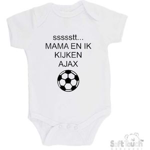 100% katoenen Romper ""ssssstt Mama en ik kijken AJAX"" Unisex Katoen Wit/zwart Maat 68/74