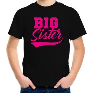 Big sister cadeau t-shirt zwart voor meisjes / kinderen - Grote zus shirt - aankondiging zwangerschap 146/152