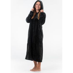 Gaubert - Extra Lange Badjas - Zwart - Fleece - Met Capuchon en Zijzakken