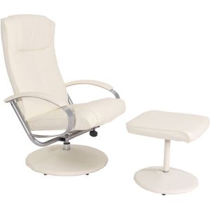 Relaxfauteuil TV-fauteuil N44 met hocker ~ crème-wit