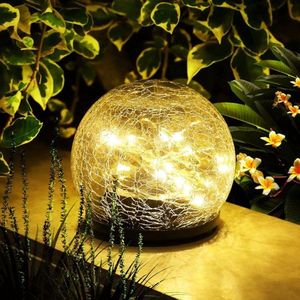 Buiten tuinverlichting op zonne-energie - lantaarnpaal decoratief barstglas waterdicht - slim lichtgestuurd - 12 cm