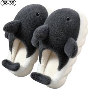 Nivard Pantoffels - Sloffen - Slippers - Warme Pantoffels - Dames - Heren - Pluche - Maat 38-39 - Haai - Zwart
