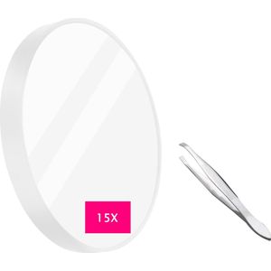 Doodadeals® - Vergrootspiegel 15 x Vergroting – Met Zuignap – Met Pincet - ø 7 cm – Toilettas Formaat - Wit