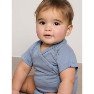 Wollen Overslagromper korte mouw – Merinowol - Blue Fog 50