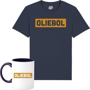 Oliebol - Foute Kersttrui Kerstcadeau - Dames / Heren / Unisex Kleding - Grappige Kerst Outfit - Glitter Look - T-Shirt met mok - Unisex - Navy Blauw - Maat 4XL