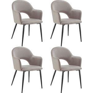 tectake® - Fauteuil Sachel – Eetkamerstoel - Set van 4 - Fluweellook - Gestoffeerd - Comfortabele zitschalen - Ergonomisch ontwerp - 120 kg draagkracht - Taupe