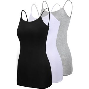 Set van 3 Basic Long Tanks in diverse kleuren voor dames met verstelbare spaghettibandjes