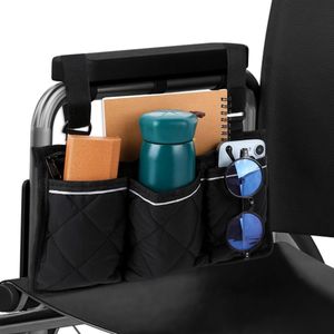 Rolstoel zijtas, rolstoeltassen rolstoel armleuning zakje accessoires met reflecterende streep waterdichte rolstoel zijzak voor rolstoel rollator elektrische scooter rolstoelen (zwart)