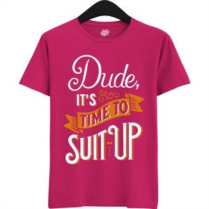 Dude Shuit Up | Vrijgezellenfeest Cadeau Man - Groom To Be Bachelor Party - Grappig Bruiloft En Bruidegom Bier Shirt - T-Shirt - Unisex - Fuchsia - Maat L