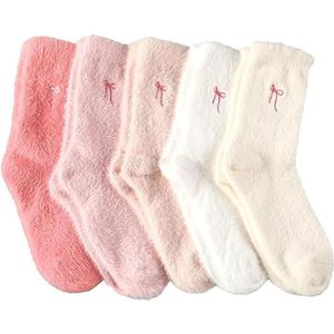 5 paar fleece sokken voor dames - comfortabele striksokken - warme wintersokken - dikke fleece sokken voor thuis - warme wintersokken - zachte slaapsokken - sokken voor thuis