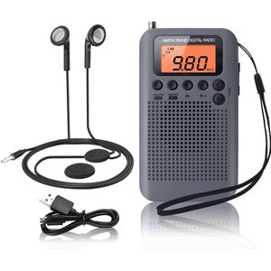Noodradio Met koptelefoon - AM FM Radio - Timing - Digitale Wekker - Radio op Batterijen - Kleine Draagbare Radio - Batterij Radio - Radio op Batterijen voor Rampen - Zakradio - Met Koptelefoonaansluiting - 1.5cm*6cm*10.5cm