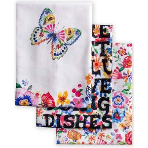 Maison d'Hermine Happy Florals- 1 High Summer 100% katoen Set van 3 multifunctionele keukenhanddoeken Zachte absorberende theedoeken | Barhanddoeken | lente/zomer (50 CM X 70 CM) Moederdag