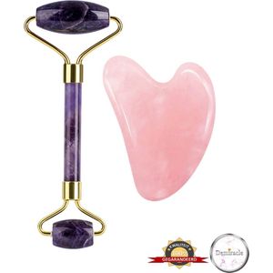 Demiracle® Face Roller & Gua Sha Schraper – Amethist – Rose Quartz – Face Rollers – Gezichtsmassage – Massagetools – Massage - Ontspanning – Kwaliteit